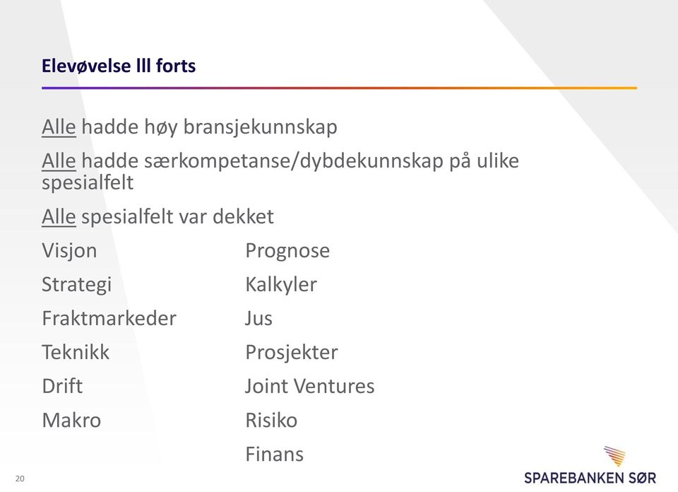 spesialfelt var dekket Visjon Strategi Fraktmarkeder Teknikk