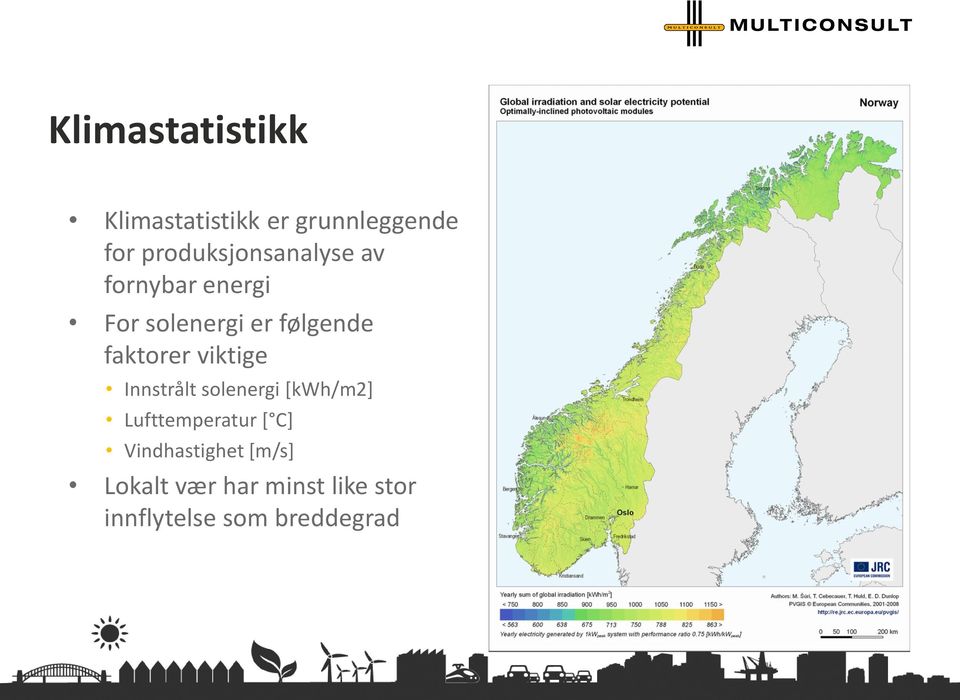 faktorer viktige Innstrålt solenergi [kwh/m2] Lufttemperatur [