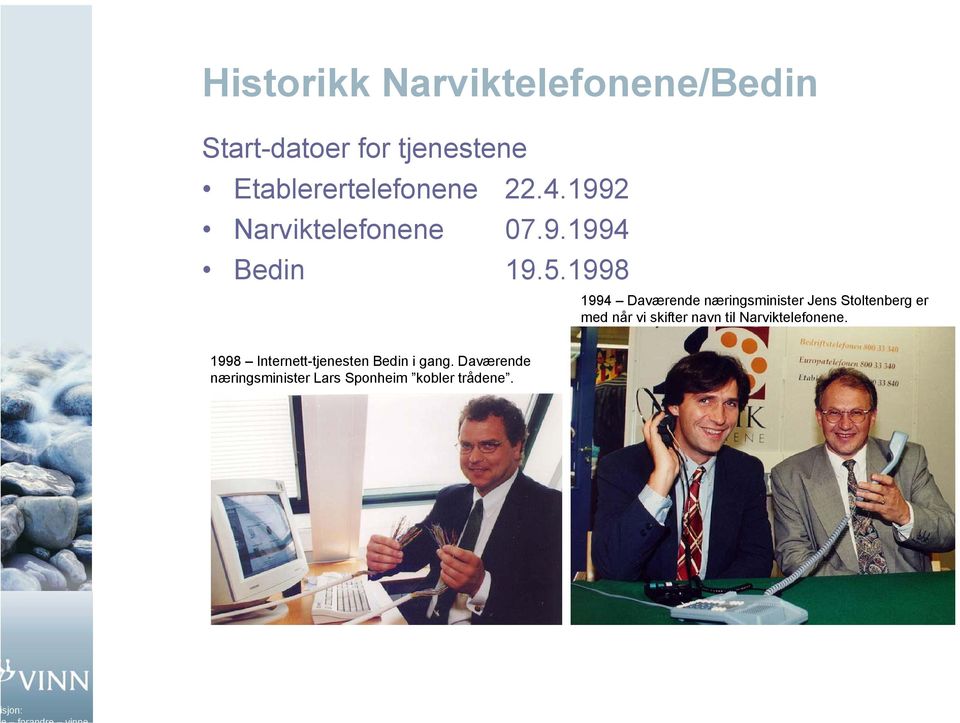 1998 1994 Daværende næringsminister Jens Stoltenberg er med når vi skifter navn