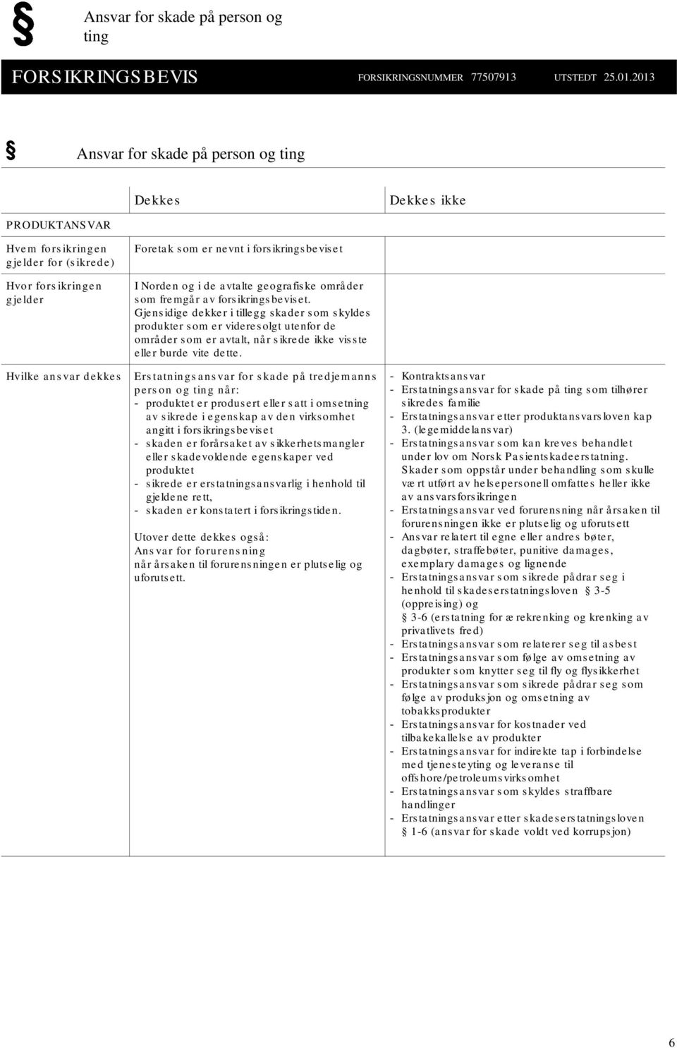 ikrings bevis et I Norden og i de avtalte geografis ke områder s om fremgår av fors ikrings bevis et.