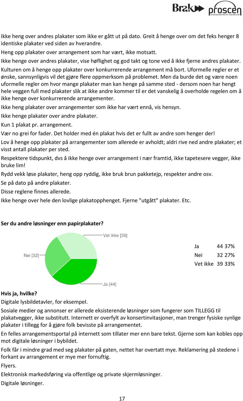 Kulturen om å henge opp plakater over konkurrerende arrangement må bort. Uformelle regler er et ønske, sannsynligvis vil det gjøre flere oppmerksom på problemet.