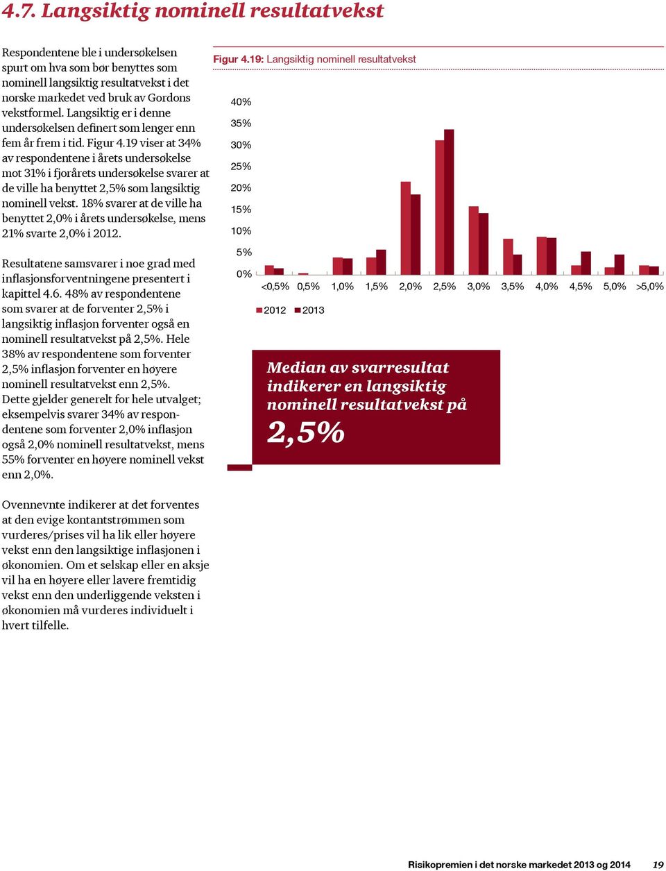 19 viser at 34% av respondentene i årets undersøkelse mot 31% i fjorårets undersøkelse svarer at de ville ha benyttet 2,5% som langsiktig nominell vekst.