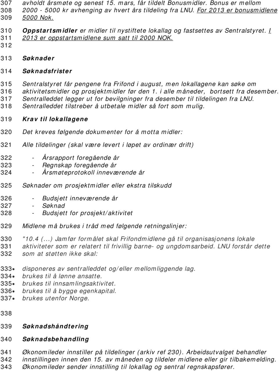 I 2013 er oppstartsmidlene sum satt til 2000 NOK. Søknader Søknadsfrister Sentralstyret får pengene fra Frifond i august, men lokallagene kan søke om aktivitetsmidler og prosjektmidler før den 1.