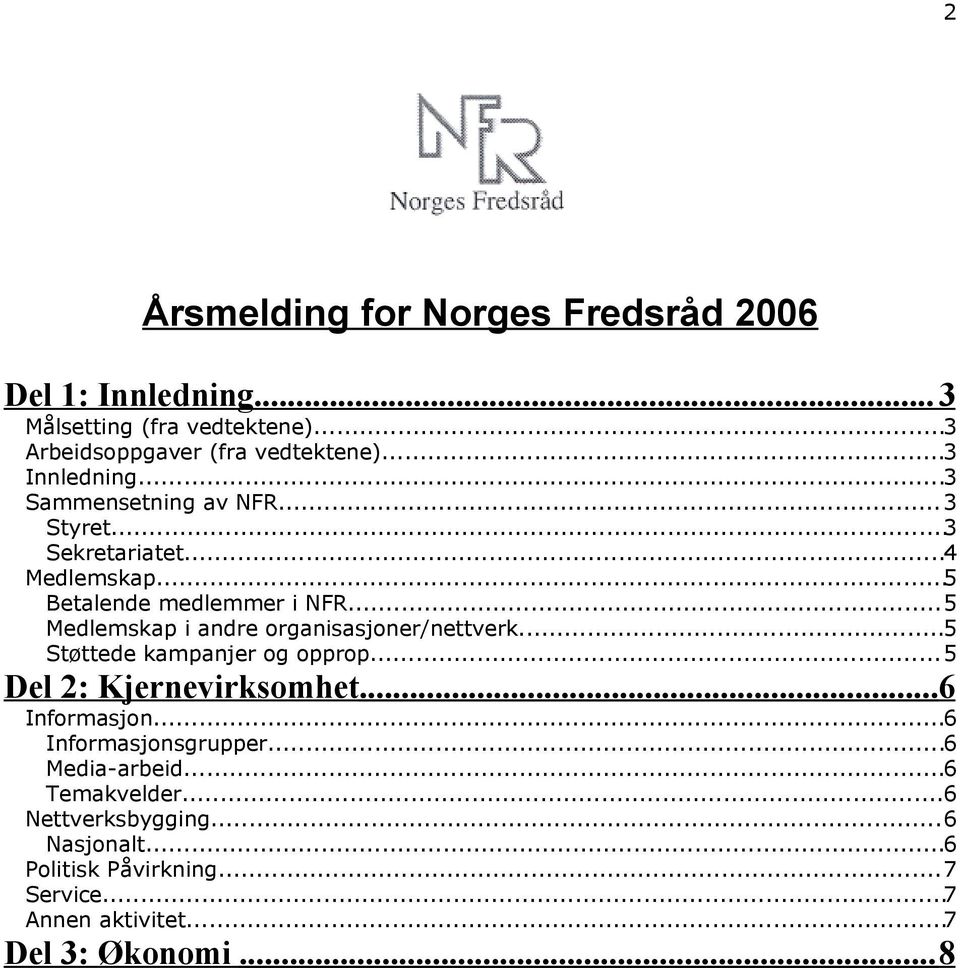 ..5 Medlemskap i andre organisasjoner/nettverk...5 Støttede kampanjer og opprop...5 Del 2: Kjernevirksomhet...6 Informasjon.