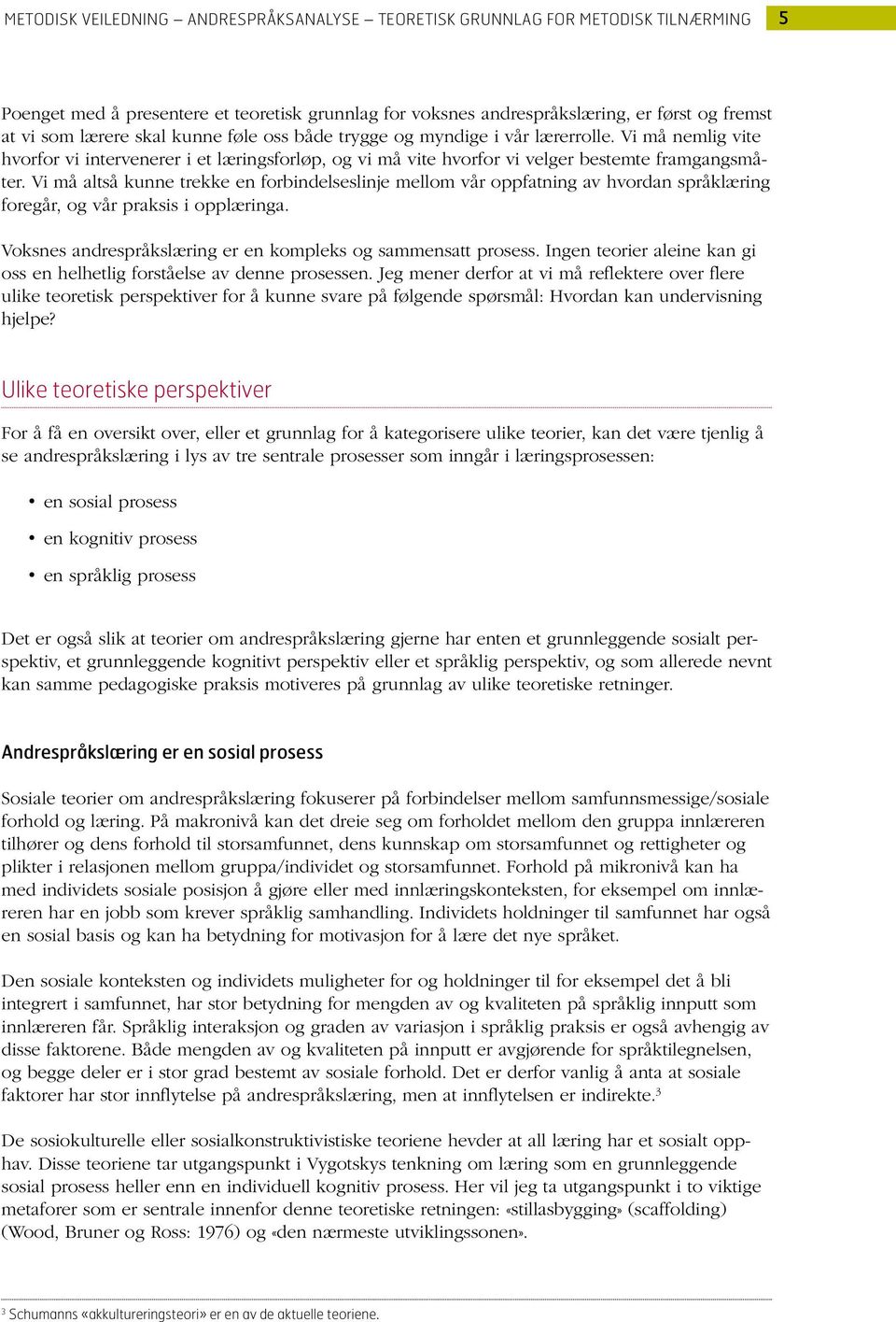 Vi må altså kunne trekke en forbindelseslinje mellom vår oppfatning av hvordan språklæring foregår, og vår praksis i opplæringa. Voksnes andrespråkslæring er en kompleks og sammensatt prosess.