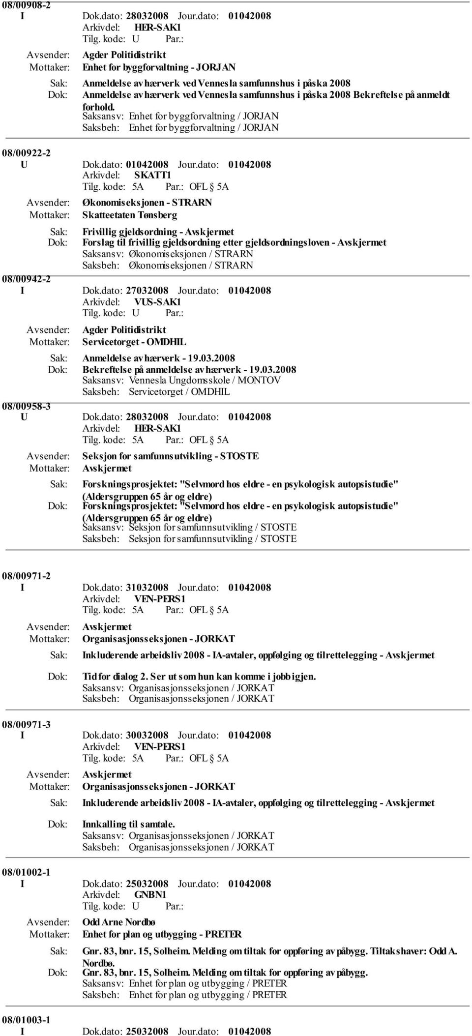 anmeldt forhold. Saksansv: Enhet for byggforvaltning / JORJAN Saksbeh: Enhet for byggforvaltning / JORJAN 08/00922-2 U Dok.dato: Arkivdel: SKATT1 Jour.