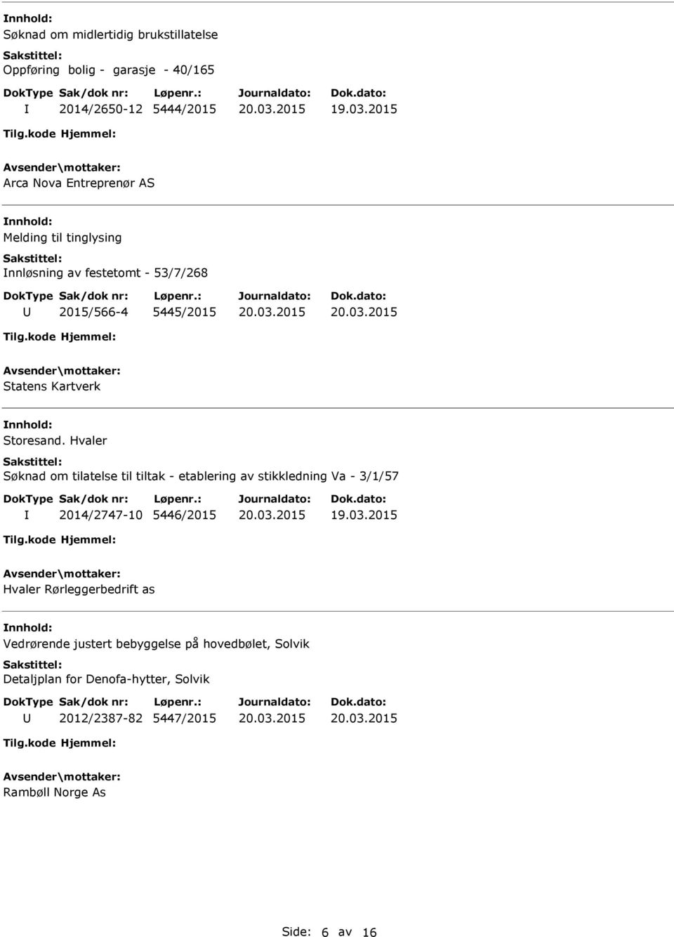 Hvaler Søknad om tilatelse til tiltak - etablering av stikkledning Va - 3/1/57 2014/2747-10 5446/2015 Hvaler