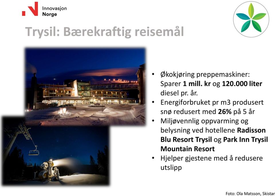 Energiforbruket pr m3 produsert snø redusert med 26% på 5 år Miljøvennlig oppvarming