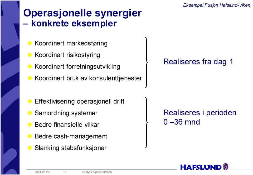 konsulenttjenester Realiseres fra dag 1 Effektivisering operasjonell drift Samordning systemer