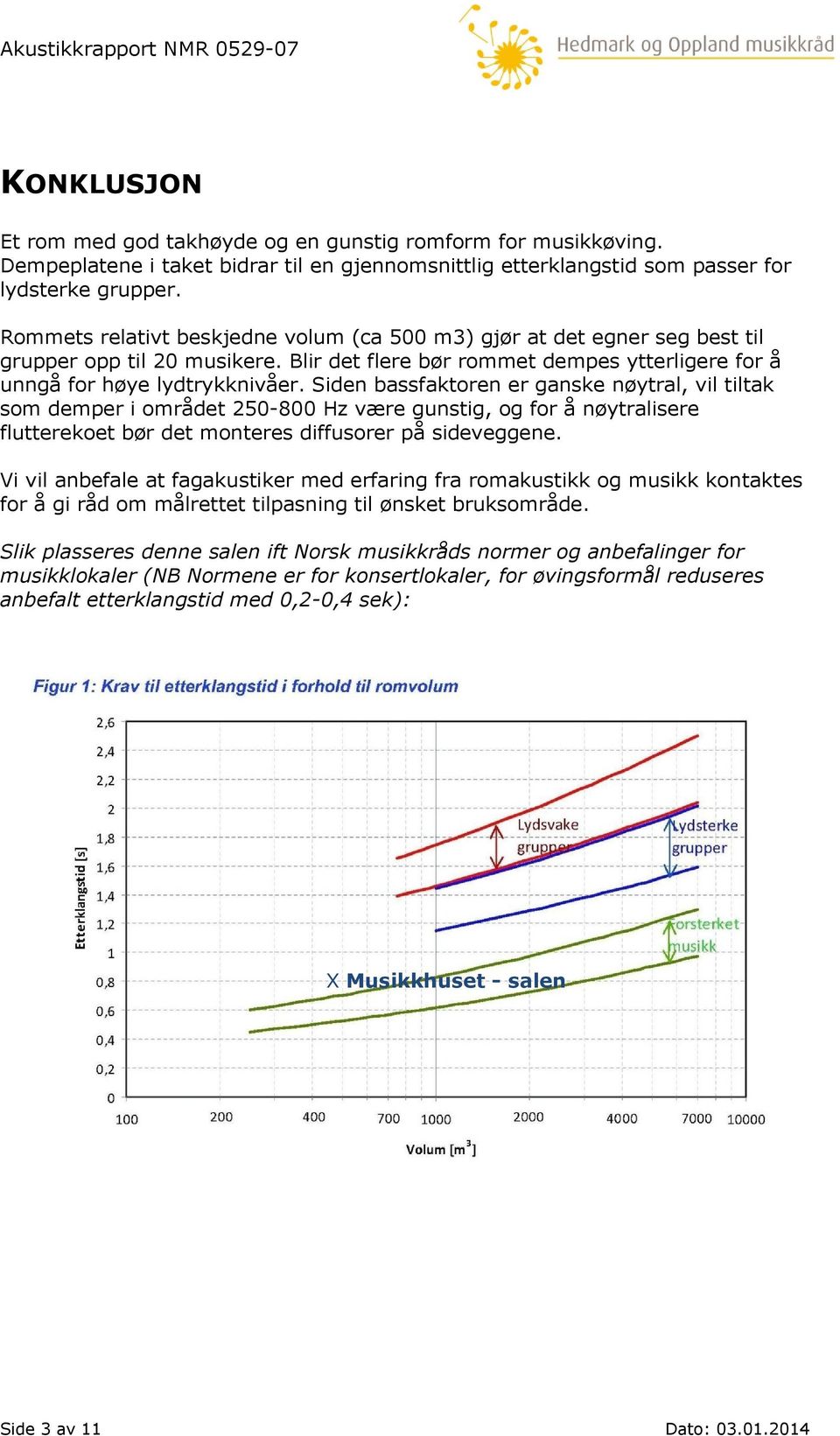 Siden bassfaktoren er ganske nøytral, vil tiltak som demper i området 250-800 Hz være gunstig, og for å nøytralisere flutterekoet bør det monteres diffusorer på sideveggene.