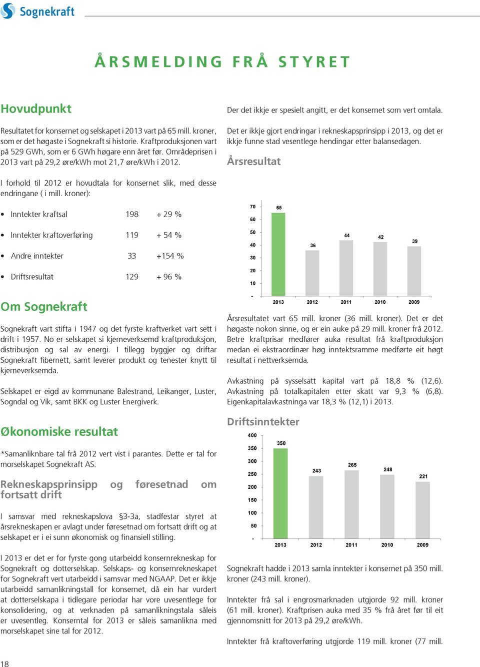 Der det ikkje er spesielt angitt, er det konsernet som vert omtala. Det er ikkje gjort endringar i rekneskapsprinsipp i 2013, og det er ikkje funne stad vesentlege hendingar etter balansedagen.