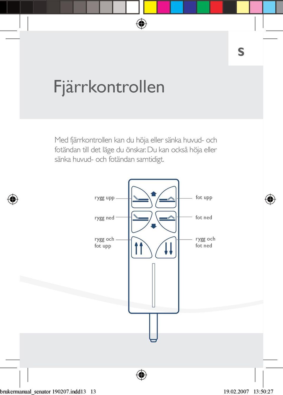 Du kan också höja eller sänka huvud- och fotändan samtidigt.