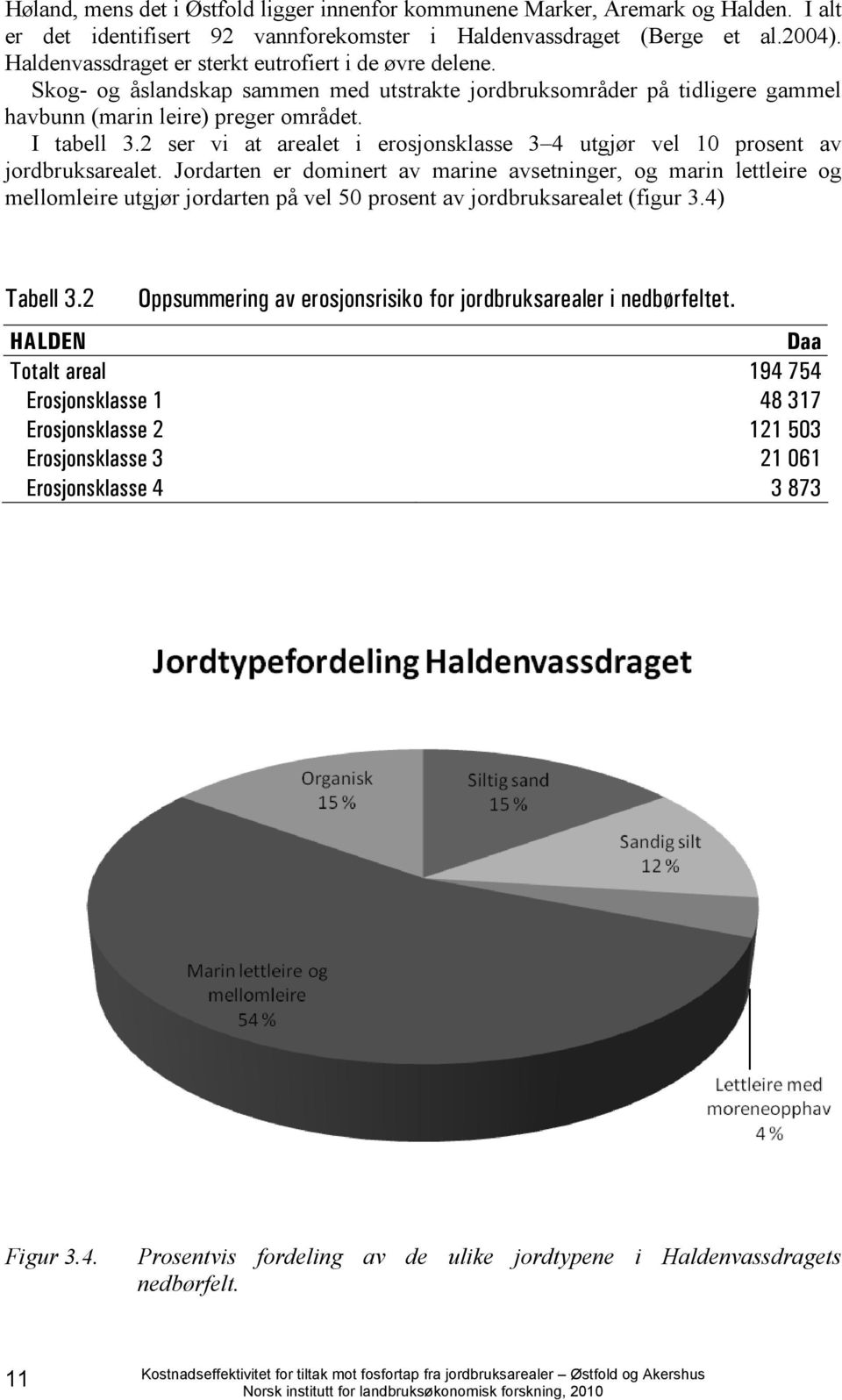 2 ser vi at arealet i erosjonsklasse 3 4 utgjør vel 10 prosent av jordbruksarealet.