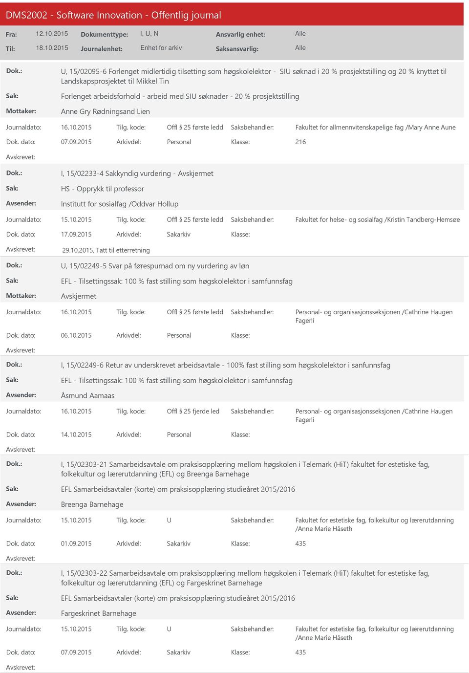 2015 Arkivdel: Personal 216 I, 15/02233-4 Sakkyndig vurdering - HS - Opprykk til professor Institutt for sosialfag /Oddvar Hollup Fakultet for helse- og sosialfag /Kristin Tandberg-Hemsøe Dok.