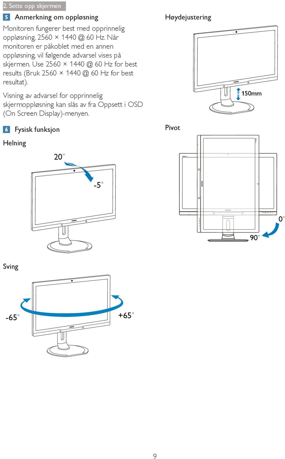 Use 2560 1440 @ 60 Hz for best results (Bruk 2560 1440 @ 60 Hz for best resultat).