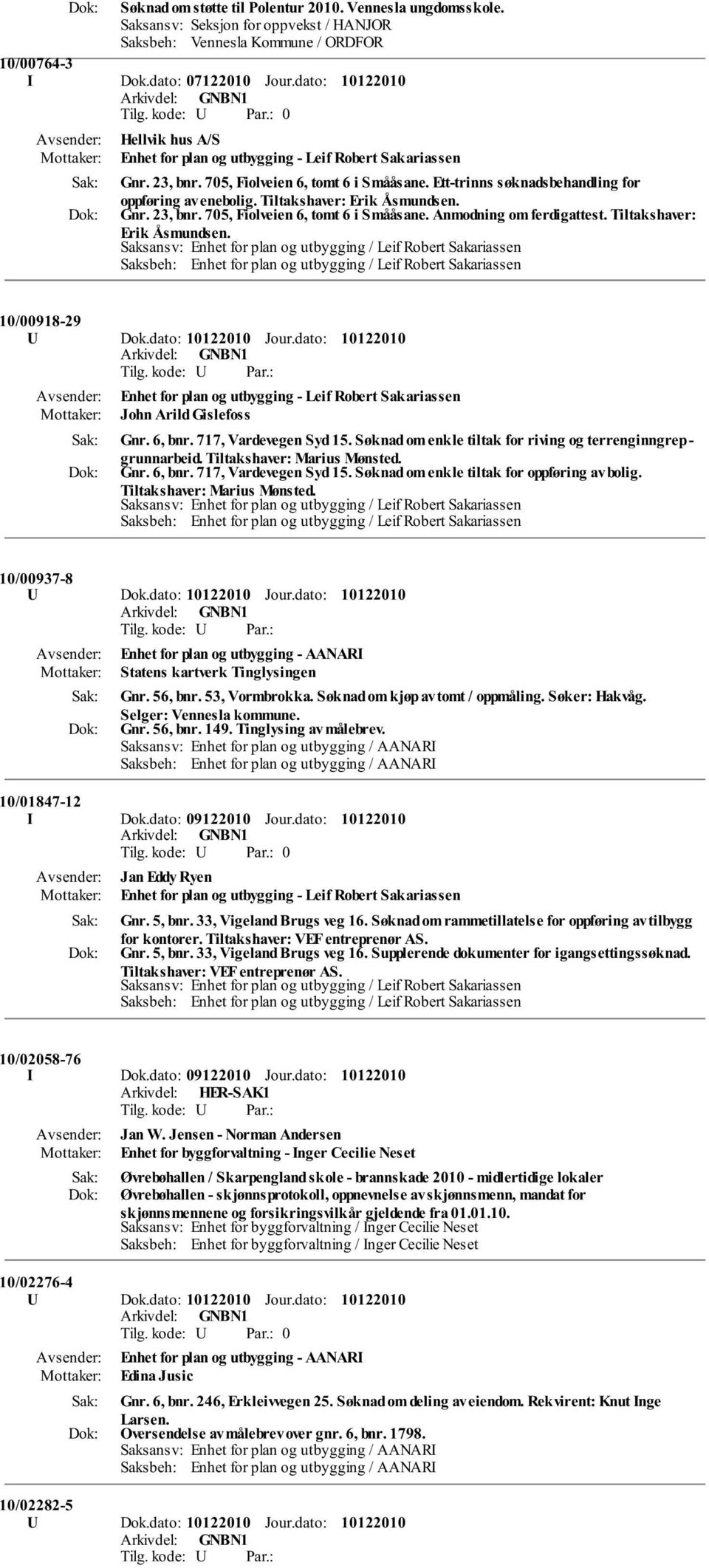 Tiltakshaver: Erik Åsmundsen. Gnr. 23, bnr. 705, Fiolveien 6, tomt 6 i Smååsane. Anmodning om ferdigattest. Tiltakshaver: Erik Åsmundsen. 10/00918-29 U Dok.dato: Jour.