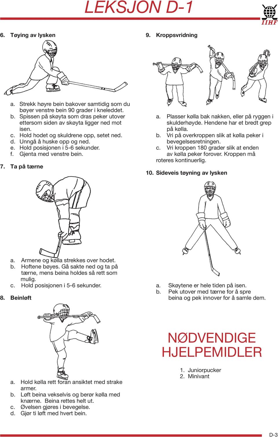 Plasser kølla bak nakken, eller på ryggen i skulderhøyde. Hendene har et bredt grep på kølla. b. Vri på overkroppen slik at kølla peker i bevegelsesretningen. c.