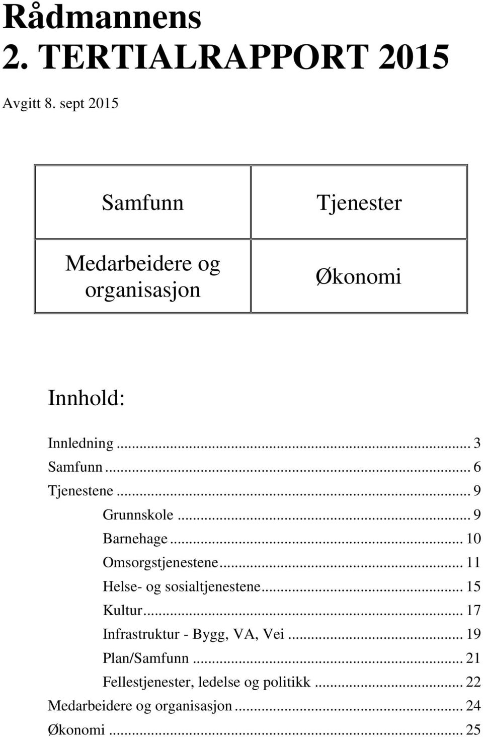 .. 6 Tjenestene... 9 Grunnskole... 9 Barnehage... 10 Omsorgstjenestene... 11 Helse- og sosialtjenestene.