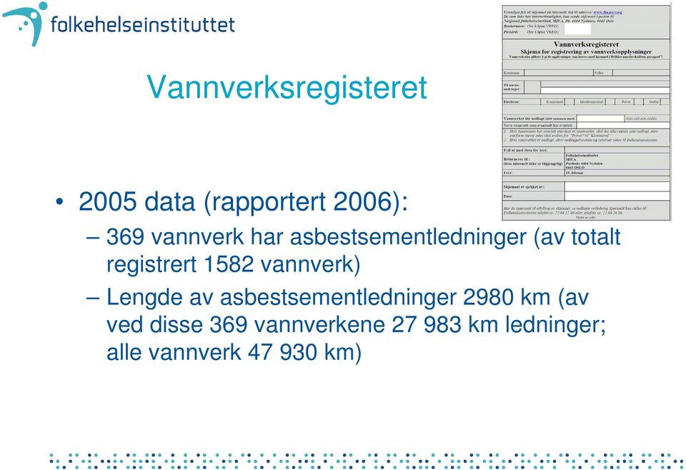 1582 vannverk) Lengde av asbestsementledninger 2980 km (av