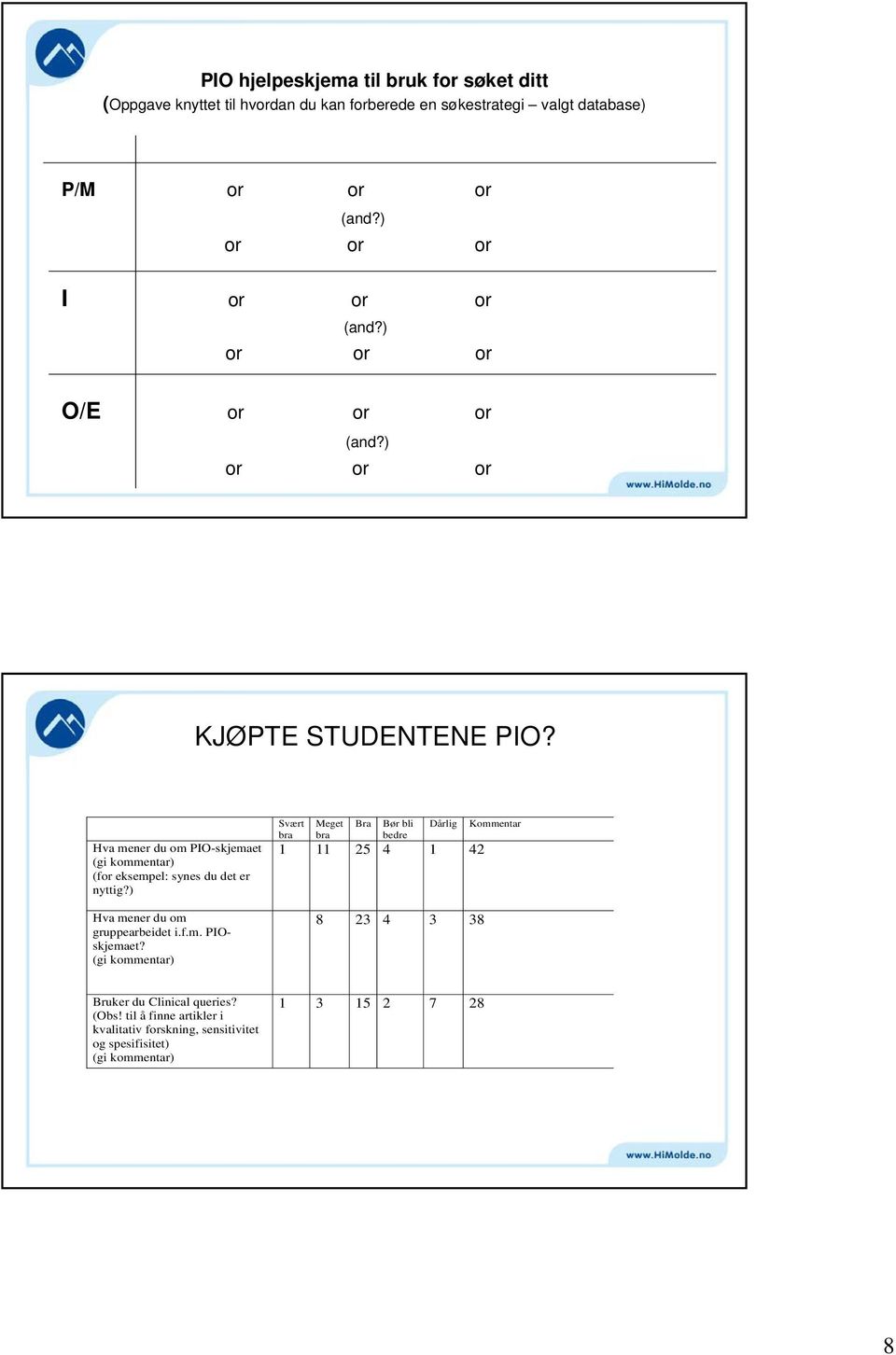 ) Hva mener du om gruppearbeidet i.f.m. PIOskjemaet?