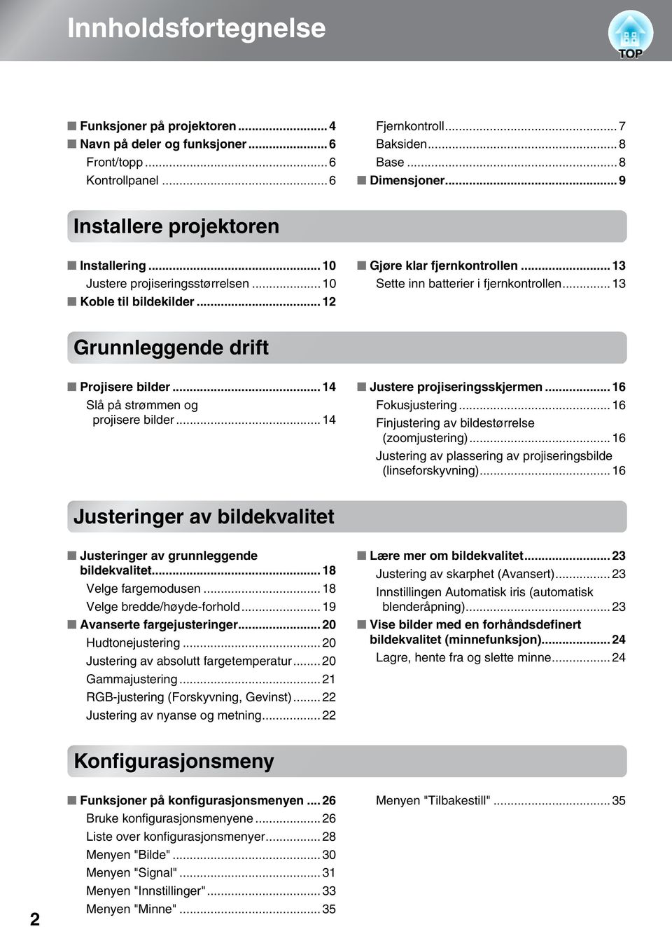 .. 13 Grunnleggende drift Projisere bilder... 14 Slå på strømmen og projisere bilder... 14 Justere projiseringsskjermen... 16 Fokusjustering... 16 Finjustering av bildestørrelse (zoomjustering).