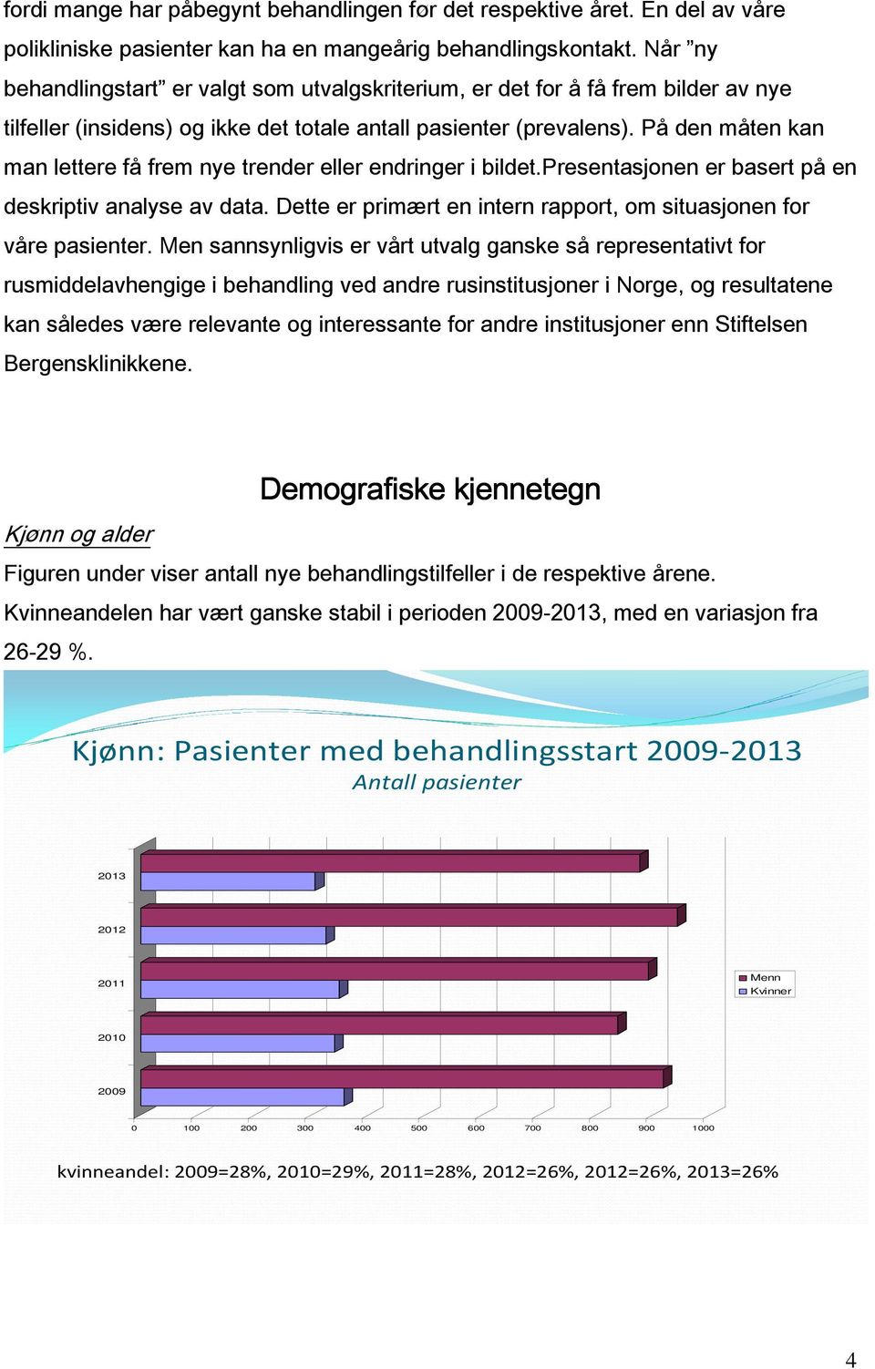 På den måten kan man lettere få frem nye trender eller endringer i bildet.presentasjonen er basert på en deskriptiv analyse av data.