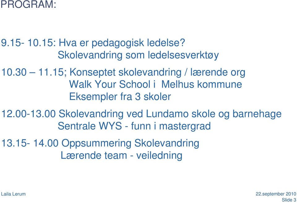 15; Konseptet skolevandring / lærende org Walk Your School i Melhus kommune Eksempler