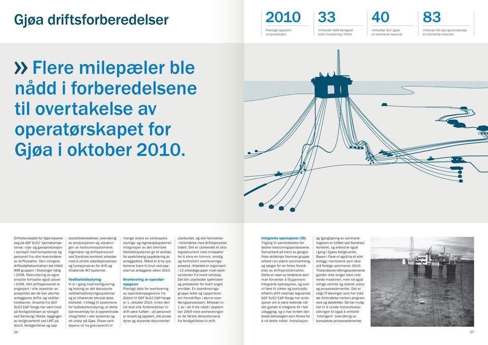 Driftskonseptet for Gjøa baserer seg på GDF SUEZ kjernekompetanse i olje- og gassproduksjon i samspill med kompetanse og personell fra våre leverandører av driftsstøtte.