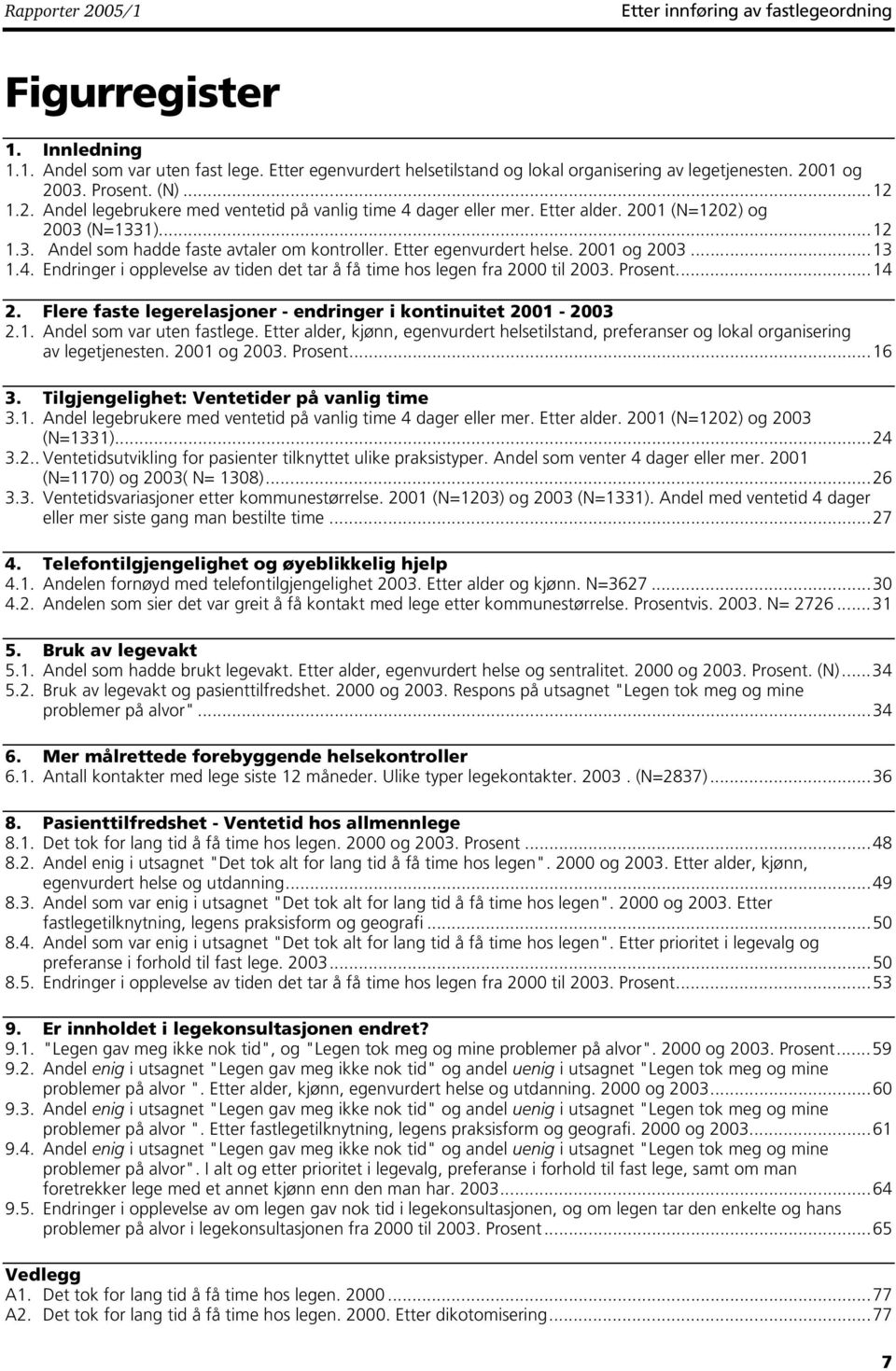 Etter egenvurdert helse. 2001 og 2003...13 1.4. Endringer i opplevelse av tiden det tar å få time hos legen fra 2000 til 2003. Prosent...14 2.