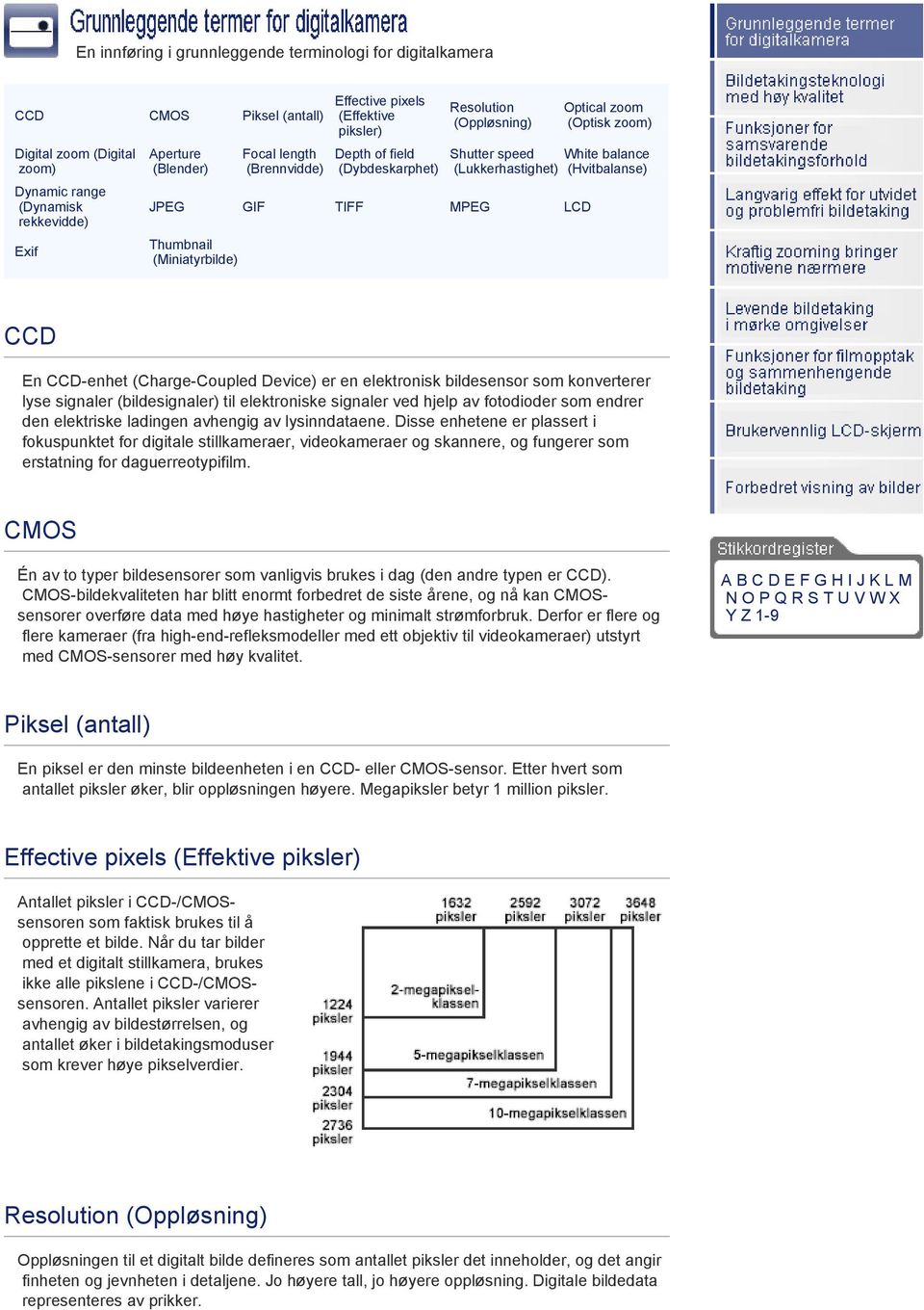 LCD Thumbnail (Miniatyrbilde) CCD En CCD-enhet (Charge-Coupled Device) er en elektronisk bildesensor som konverterer lyse signaler (bildesignaler) til elektroniske signaler ved hjelp av fotodioder