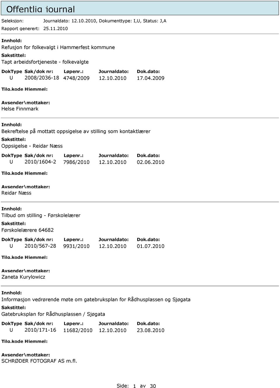 2009 Helse Finnmark Bekreftelse på mottatt oppsigelse av stilling som kontaktlærer Oppsigelse - Reidar Næss 2010/1604-2 7986/2010 02.06.