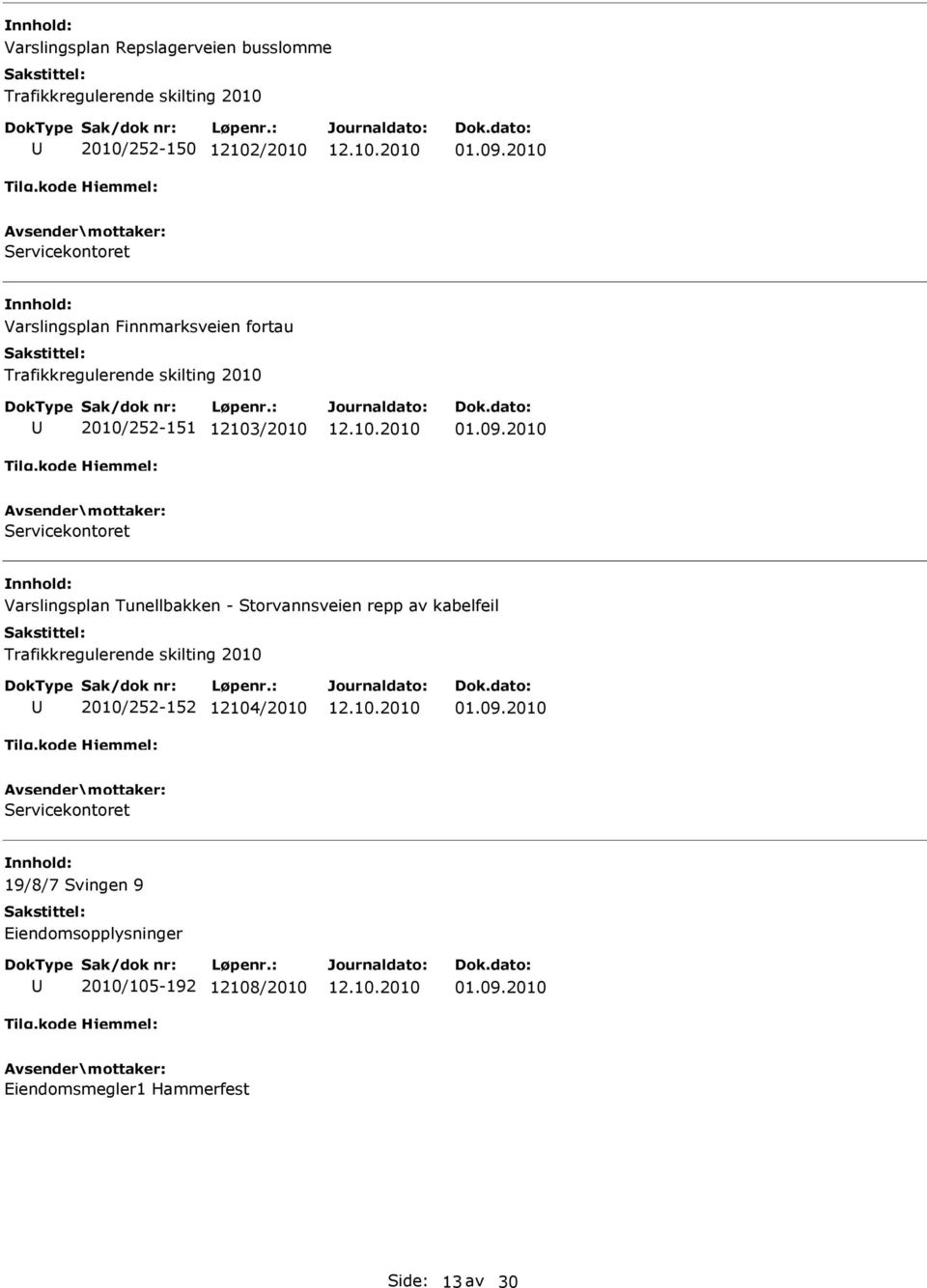 Storvannsveien repp av kabelfeil 2010/252-152 12104/2010 19/8/7 Svingen 9