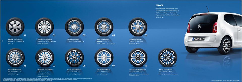 05 01 03 04 02 Spoke lettmetallfelger, 5,5 J x 15, 185/55 R 15 dekk. H Spoke lettmetallfelger anthracite, 5,5 J x 15, Waffle lettmetallfelger, 5,5 J x 15, 185/55 R 15 dekk. dekk. S Leveres ikke i Norge.