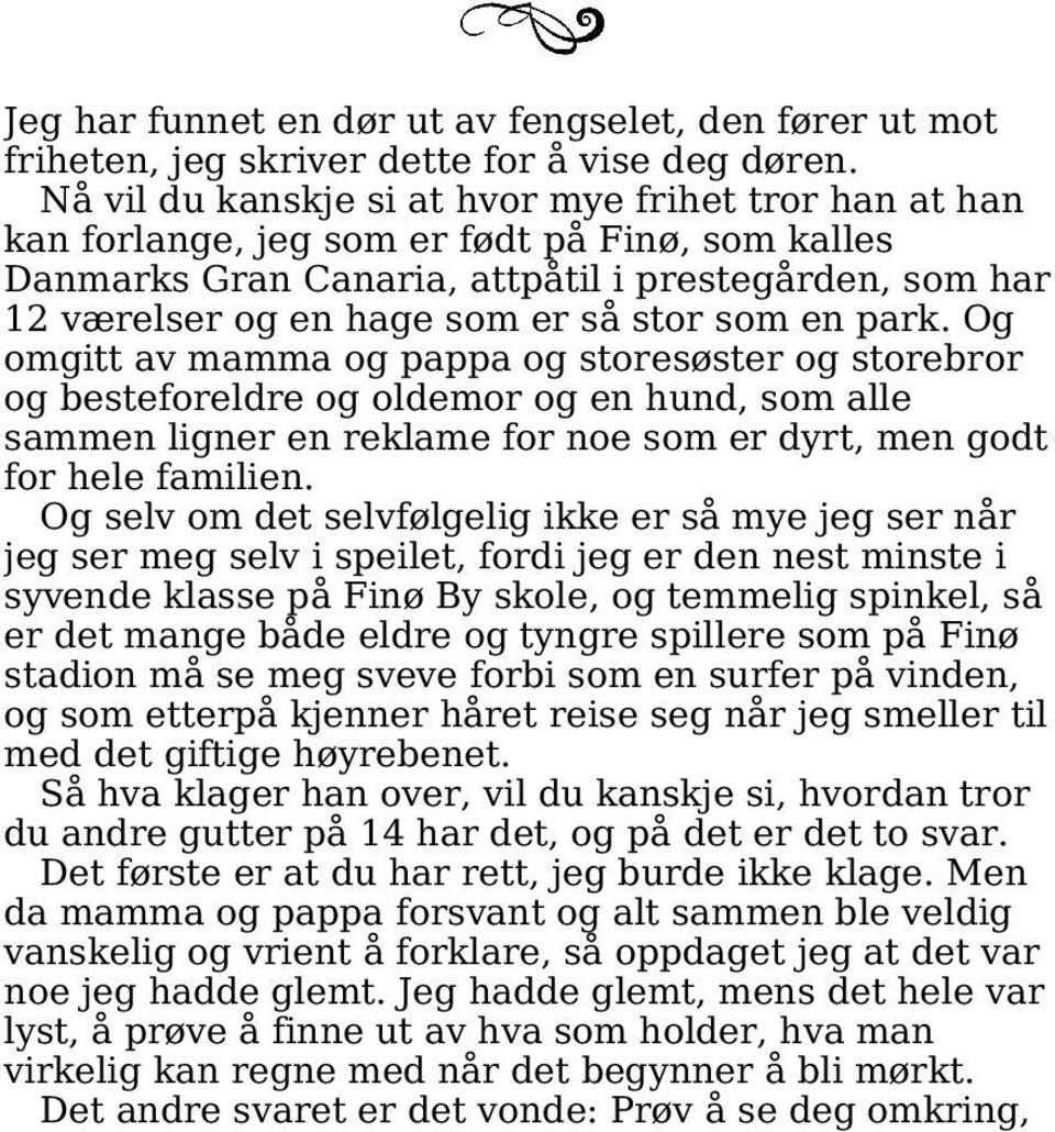 som en park. Og omgitt av mamma og pappa og storesøster og storebror og besteforeldre og oldemor og en hund, som alle sammen ligner en reklame for noe som er dyrt, men godt for hele familien.