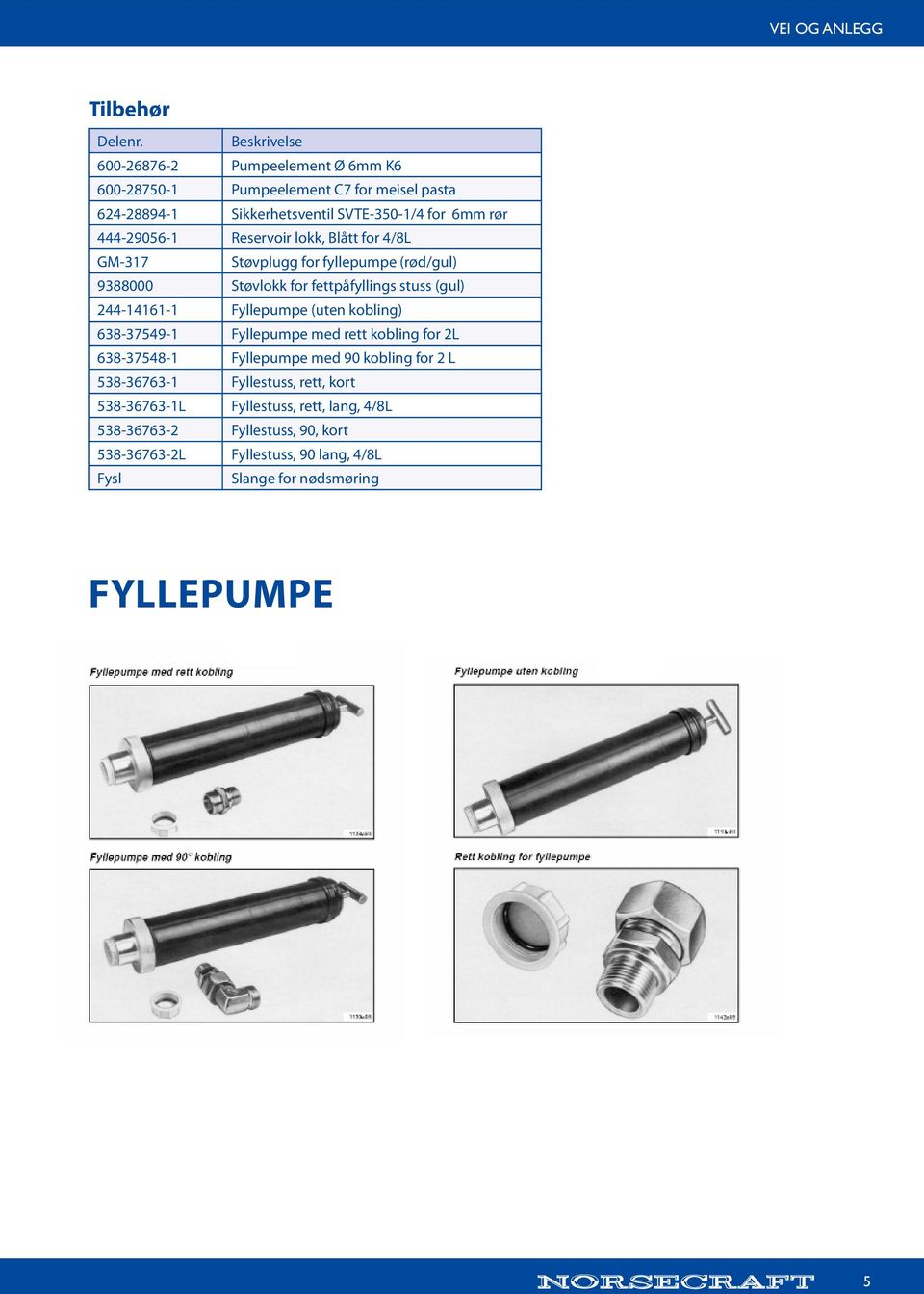 (gul) 244-14161-1 Fyllepumpe (uten kobling) 638-37549-1 Fyllepumpe med rett kobling for 2L 638-37548-1 Fyllepumpe med 90 kobling for 2 L 538-36763-1