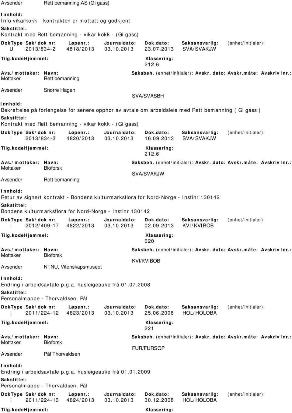 6 Mottaker Rett bemanning Avsender Snorre Hagen SVA/SVASBH Bekreftelse på forlengelse for senere opphør av avtale om arbeidsleie med Rett bemanning ( Gi gass ) Kontrakt med Rett bemanning - vikar