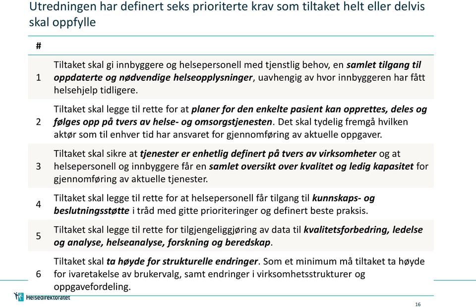 Tiltaket skal legge til rette for at planer for den enkelte pasient kan opprettes, deles og følges opp på tvers av helse- og omsorgstjenesten.