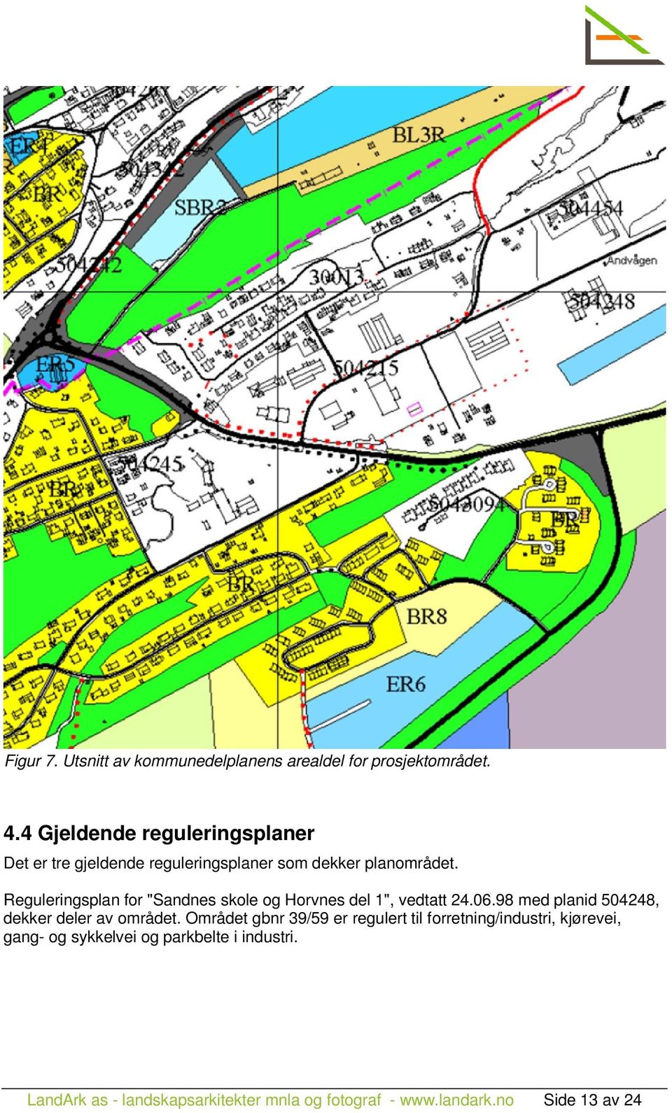 Reguleringsplan for "Sandnes skole og Horvnes del 1", vedtatt 24.06.98 med planid 504248, dekker deler av området.