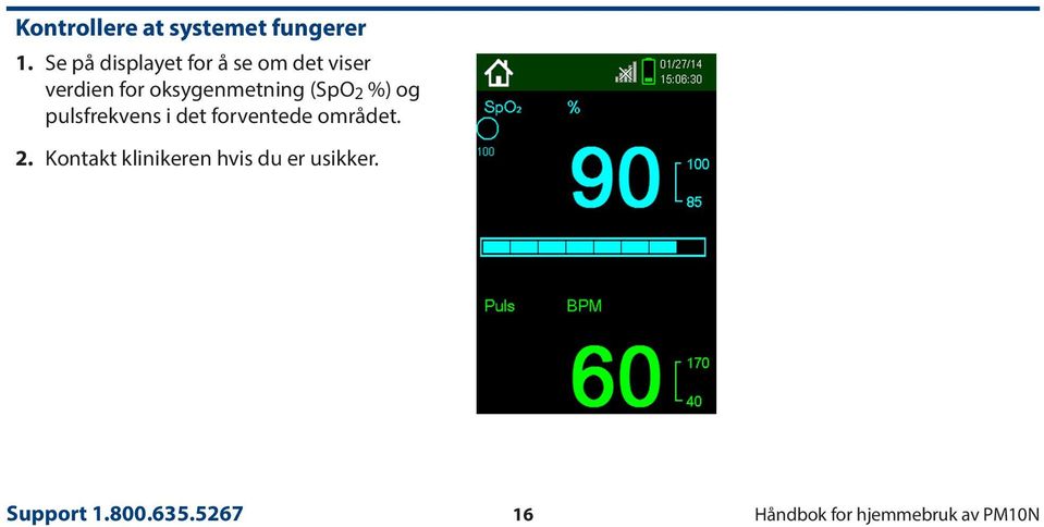 oksygenmetning (SpO 2 %) og pulsfrekvens i det forventede