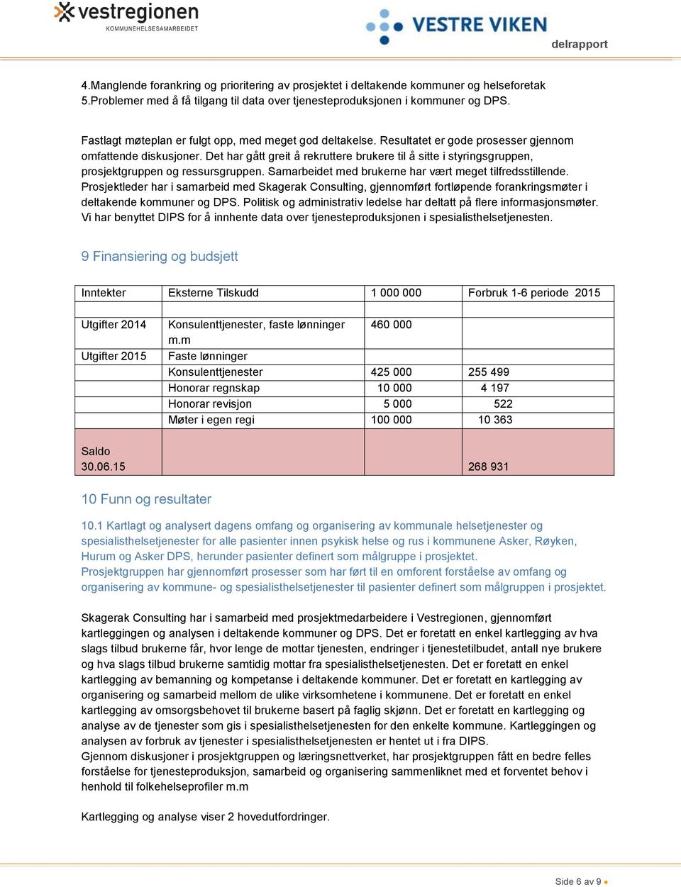 Det har gått greit å rekruttere brukere til å sitte i styringsgruppen, prosjektgruppen og ressursgruppen. Samarbeidet med brukerne har vært meget tilfredsstillende.