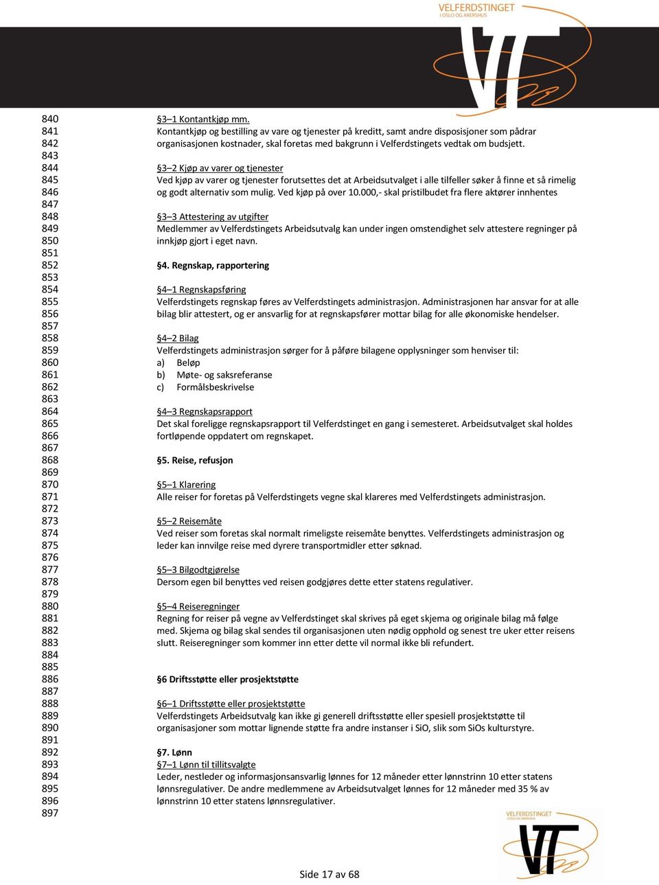 Kontantkjøp og bestilling av vare og tjenester på kreditt, samt andre disposisjoner som pådrar organisasjonen kostnader, skal foretas med bakgrunn i Velferdstingets vedtak om budsjett.