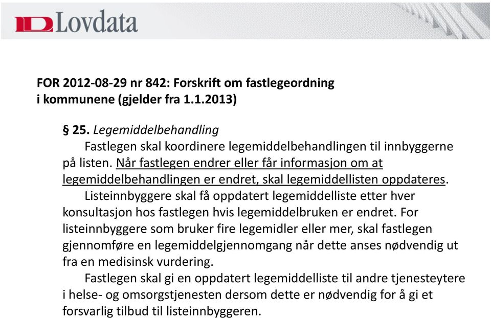 Listeinnbyggere skal få oppdatert legemiddelliste etter hver konsultasjon hos fastlegen hvis legemiddelbruken er endret.