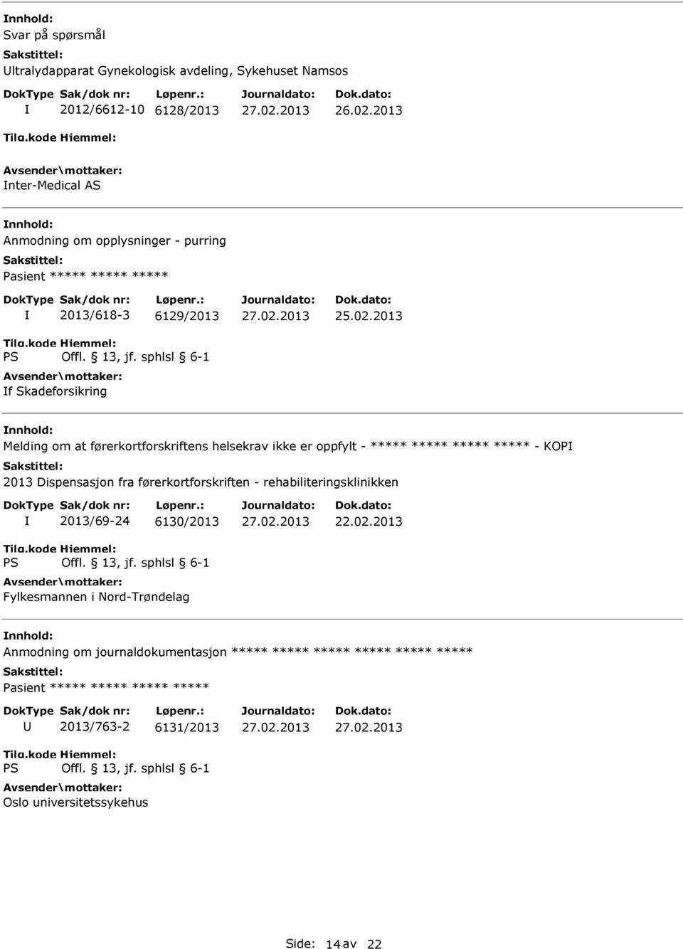 2013 Melding om at førerkortforskriftens helsekrav ikke er oppfylt - ***** ***** ***** ***** - KOP 2013 Dispensasjon fra førerkortforskriften -