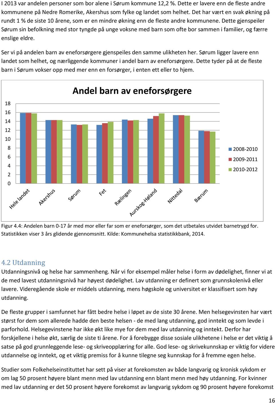 Dette gjenspeiler Sørum sin befolkning med stor tyngde på unge voksne med barn som ofte bor sammen i familier, og færre enslige eldre.