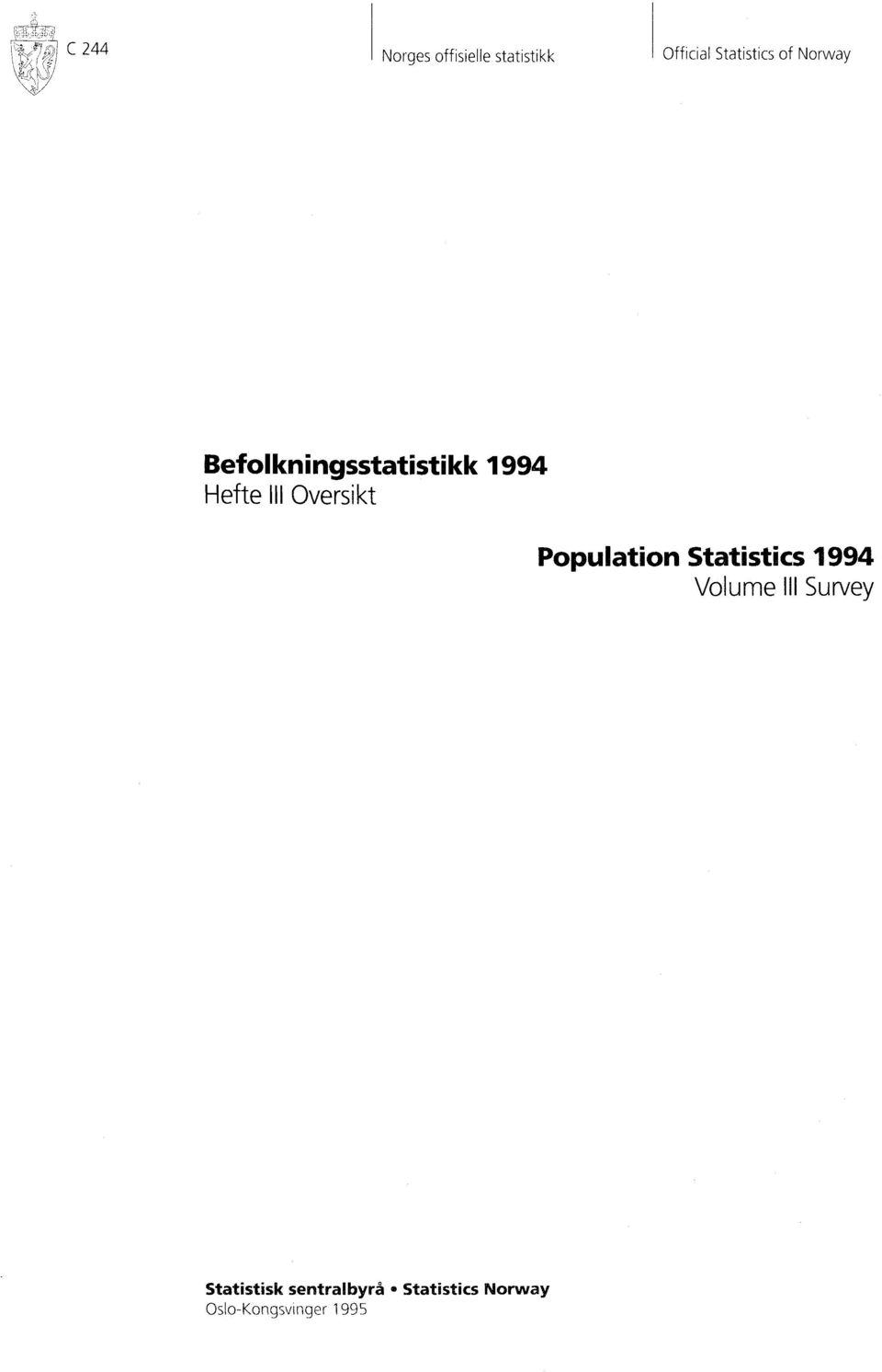 III Oversikt Population Statistics 994 Volume Ill