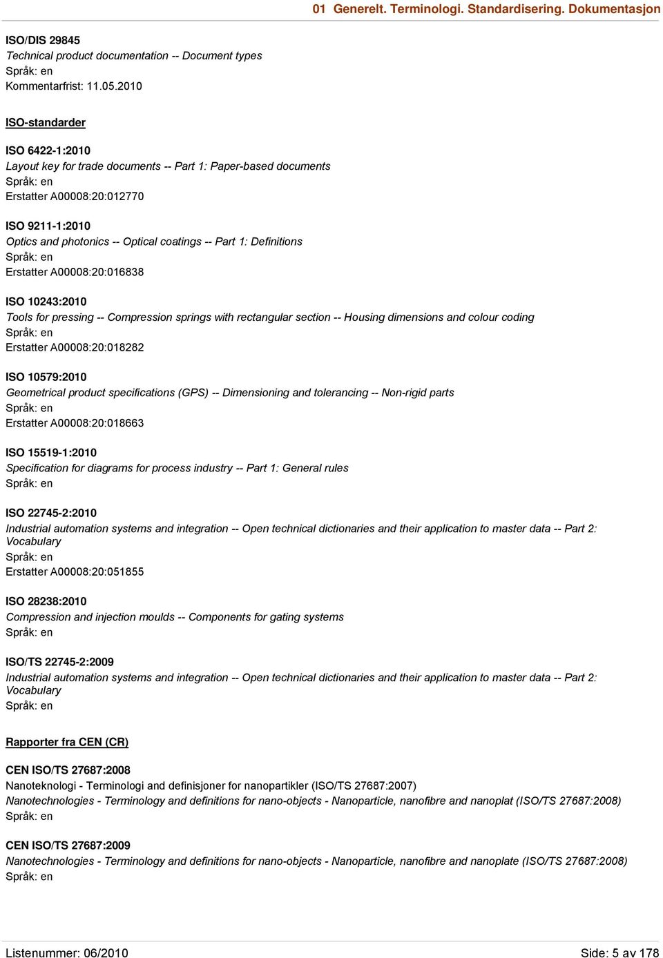 Definitions Erstatter A00008:20:016838 ISO 10243:2010 Tools for pressing -- Compression springs with rectangular section -- Housing dimensions and colour coding Erstatter A00008:20:018282 ISO