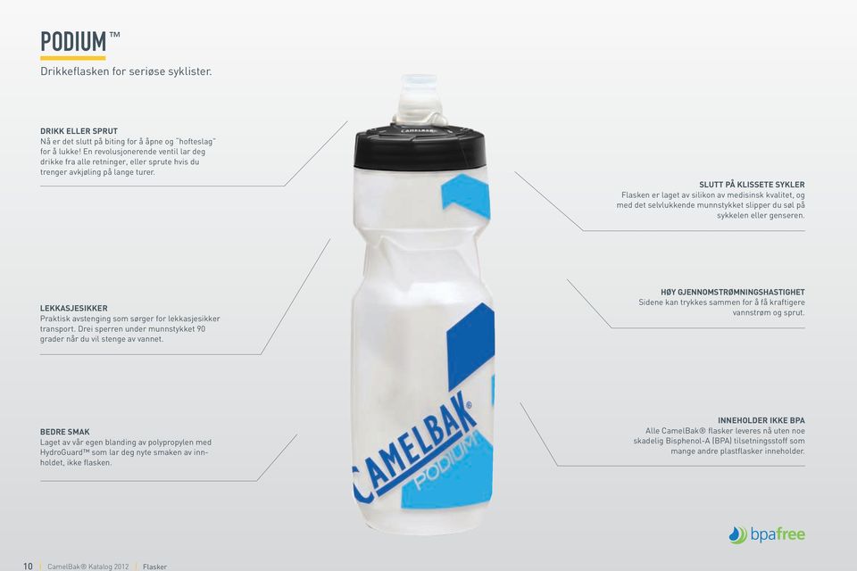 SLUTT PÅ KLISSETE SYKLER Flasken er laget av silikon av medisinsk kvalitet, og med det selvlukkende munnstykket slipper du søl på sykkelen eller genseren.