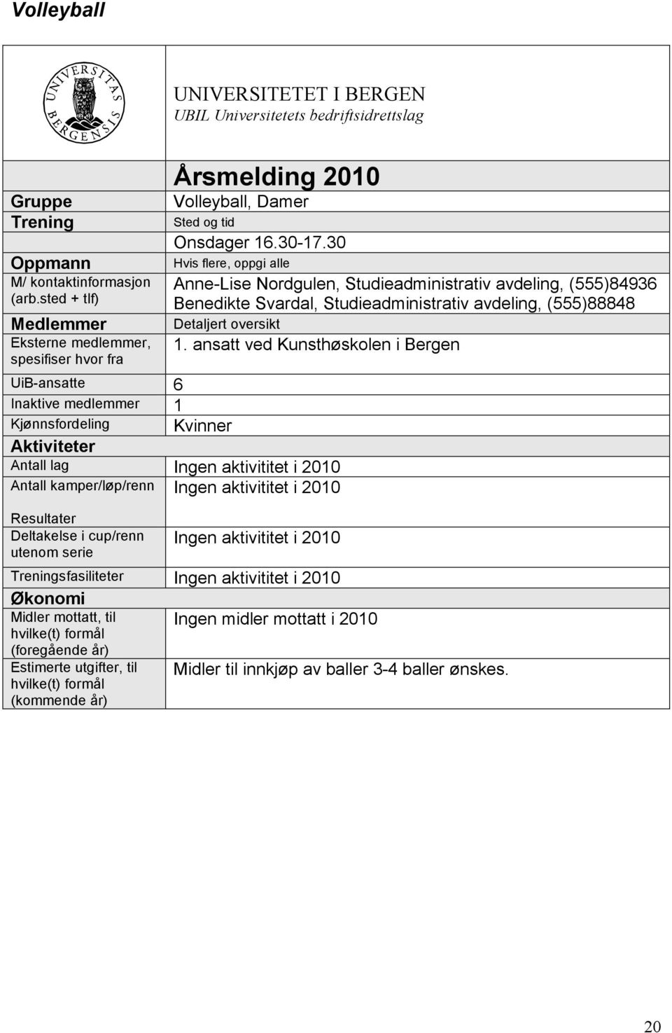 30 Hvis flere, oppgi alle Anne-Lise Nordgulen, Studieadministrativ avdeling, (555)84936 Benedikte Svardal, Studieadministrativ avdeling, (555)88848 Detaljert oversikt 1.