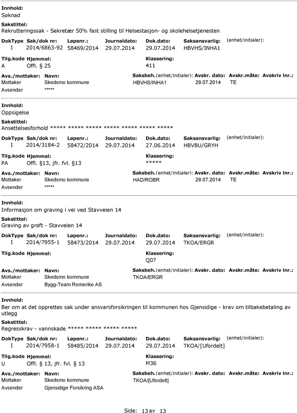 2014 HBVB/GRYH HAD/ROBR TE nformasjon om graving i vei ved Stavveien 14 Graving av grøft - Stavveien 14 2014/7955-1 58473/2014 TKOA/ERGR Q07 TKOA/ERGR