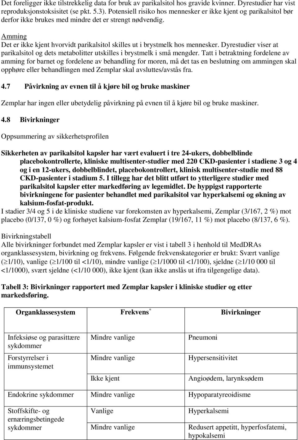 Amming Det er ikke kjent hvorvidt parikalsitol skilles ut i brystmelk hos mennesker. Dyrestudier viser at parikalsitol og dets metabolitter utskilles i brystmelk i små mengder.